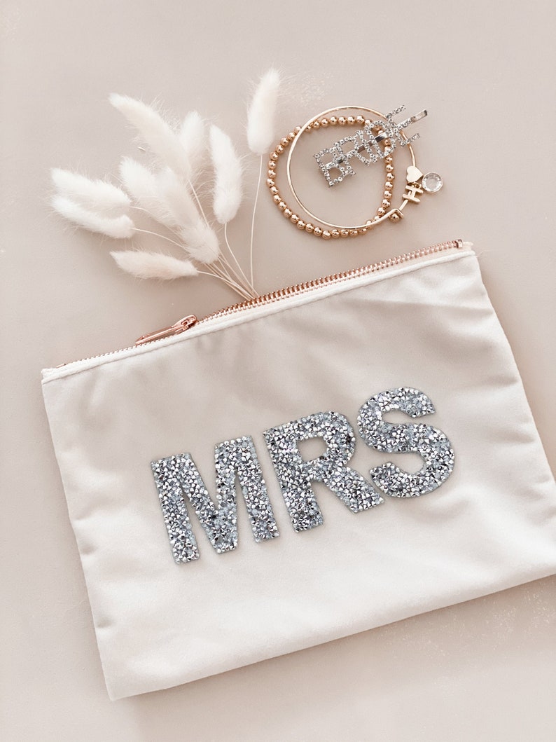 Mrs Make Up Bag Velvet Honeymoon Bride Gift Bag Cosmetic Bag Bride Gift Ideas Bridal Shower Gift Ideas for the Bride EB3456SQMRS image 1