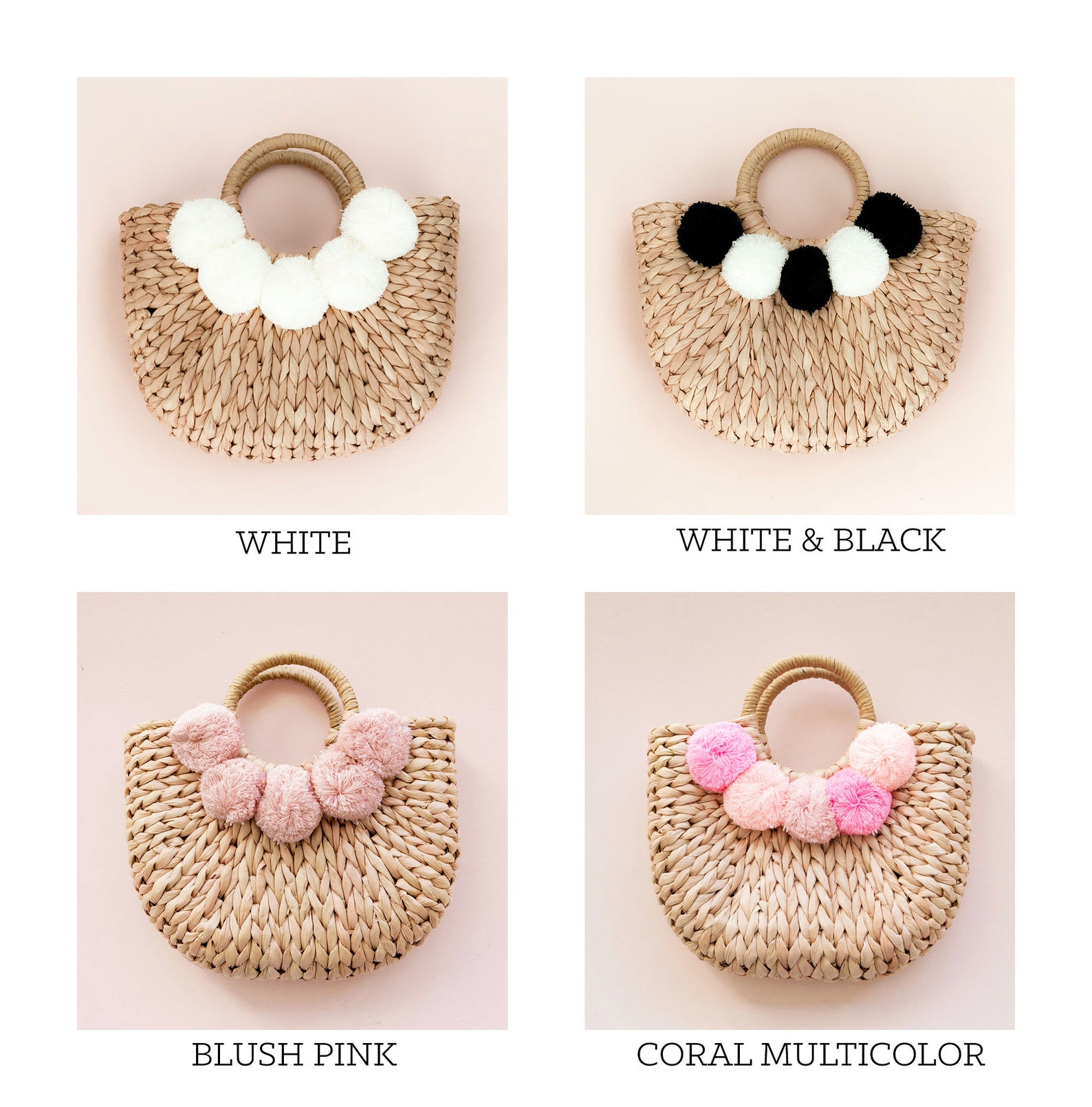 Pom Pom Straw Purse for Women Birthday Gifts for Her Beach Bag Etsy