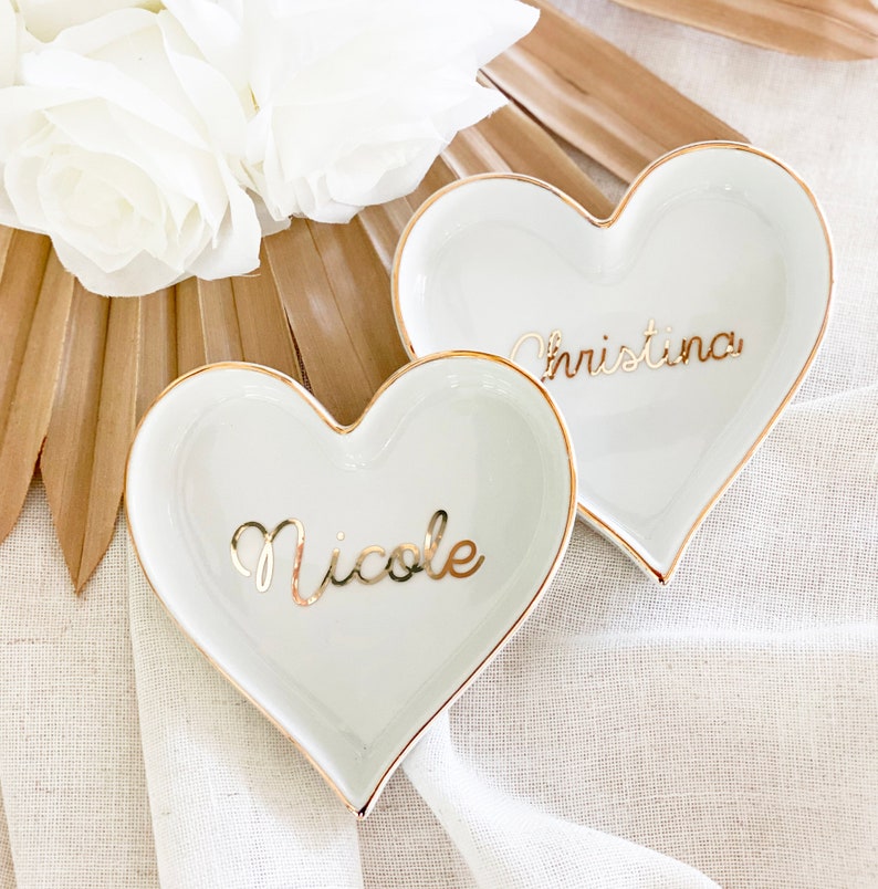 Personalized Ring Dish Bridesmaid Gift Personalized Heart Ring Dish Bridesmaid Ring Dish Jewelry Holder Gifts for Women Friends EB3233SM image 2