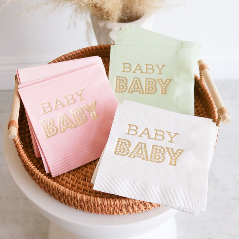 Baby Shower Napkins Baby Napkins Pink and Gold Baby Shower Etsy