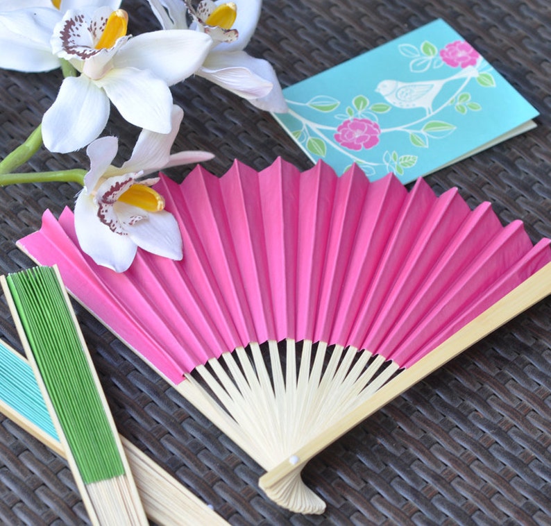 Paper Fan Hand Fan Wedding Fans Paper Hand Fan Paper Wedding Fan Beach Fan Favors Beach Wedding Ideas Hand held Fans EB2121 set of 24 image 4