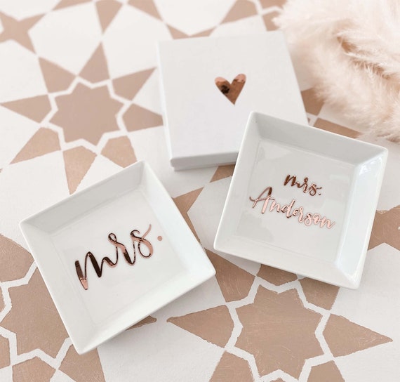 Mrs Ring Dish - Engagement Gift for Bride to Be Gift Rose Gold Bride Gift Ideas Personalized Bridal Shower Gift Jewelry Dish (EB3125MRS-RSG) Il_570xn