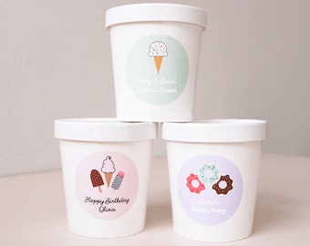 Custom Birthday Favor Boxes - Set of 12 - Personalized Birthday Party Favor Boxes Mini Ice Cream Containers Kids Birthday (EB2379AD) 12|