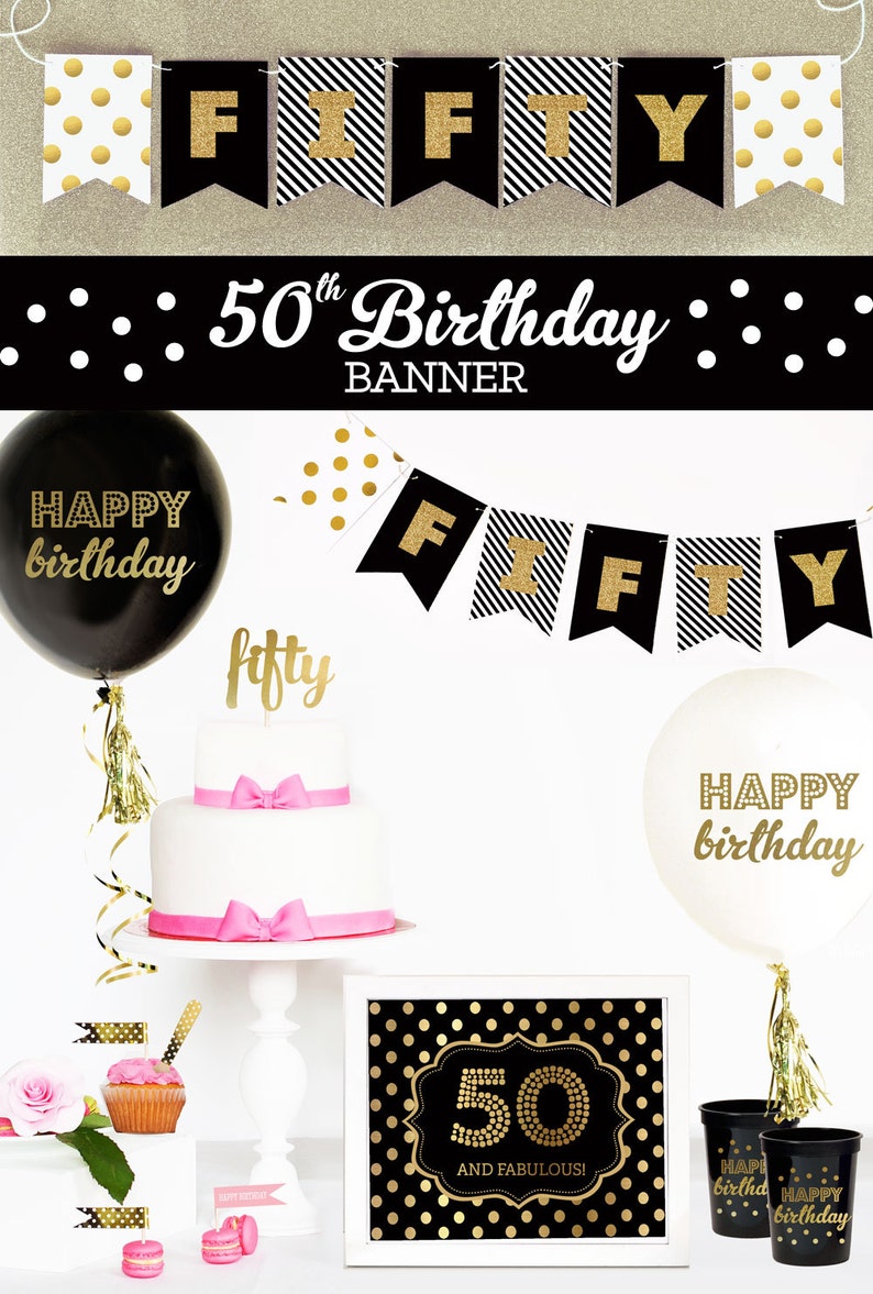 Happy 50th Birthday Banner 50th Birthday Decorations 50th | Etsy