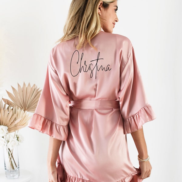 Pink Robes for Bridesmaids Ruffle Robes Personalized Robes with Names Valentines Day Gift for Her, Women, Friends, Wife Girlfriend (EB3377P)