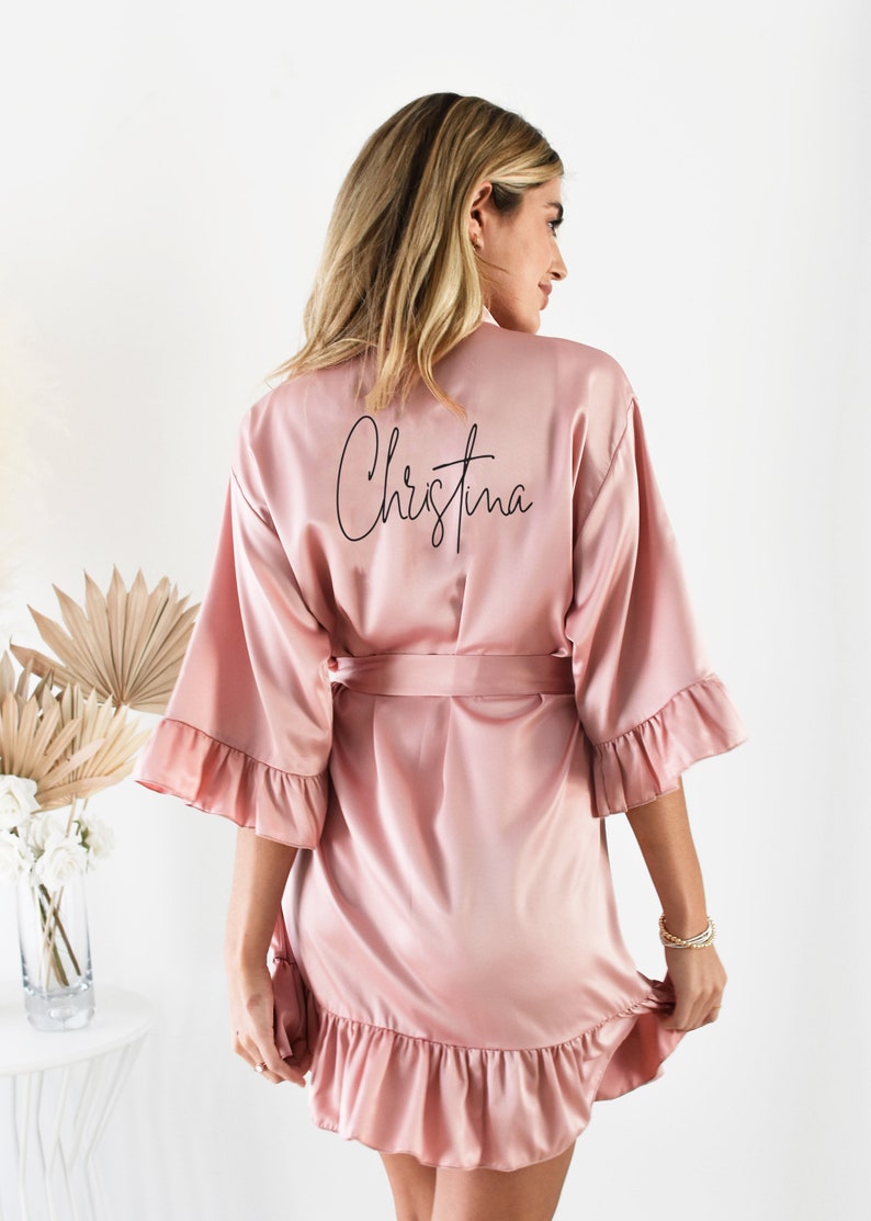 Ruffled Bridesmaid Robes for Bridal Party Personalized Robes with Names Satin Bride & Bridesmaid Getting Ready Robes Custom EB3377P image 4