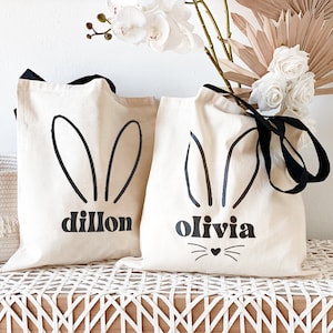 Personalized Easter Tote Easter Egg Hunt Bag for Kids Easter Gift Bag Kids Custom Bunny Tote Easter Bag with Name (EB3216BUN)