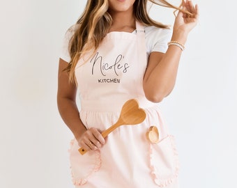 Personalized Apron for Women Aprons Personalized Custom Aprons for Womens Aprons Ruffled with Pockets Hostess Gift Ideas (EB3353CT)