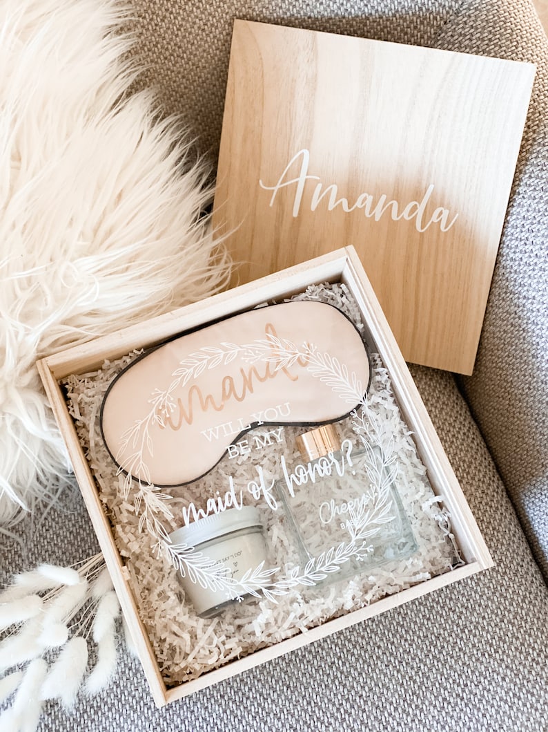 Bridesmaid Proposal Box Custom Wooden Gift Boxes for Bridesmaids Will you be my Bridesmaid Box with Name & Card Option EB3459P EMPTY image 7