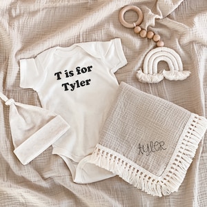 Baby Boy Clothes Coming Home Outfit with Name Custom Baby Onesie® Personalized Baby Shower Gift for Baby Boy (EB3168CBP) BODYSUIT