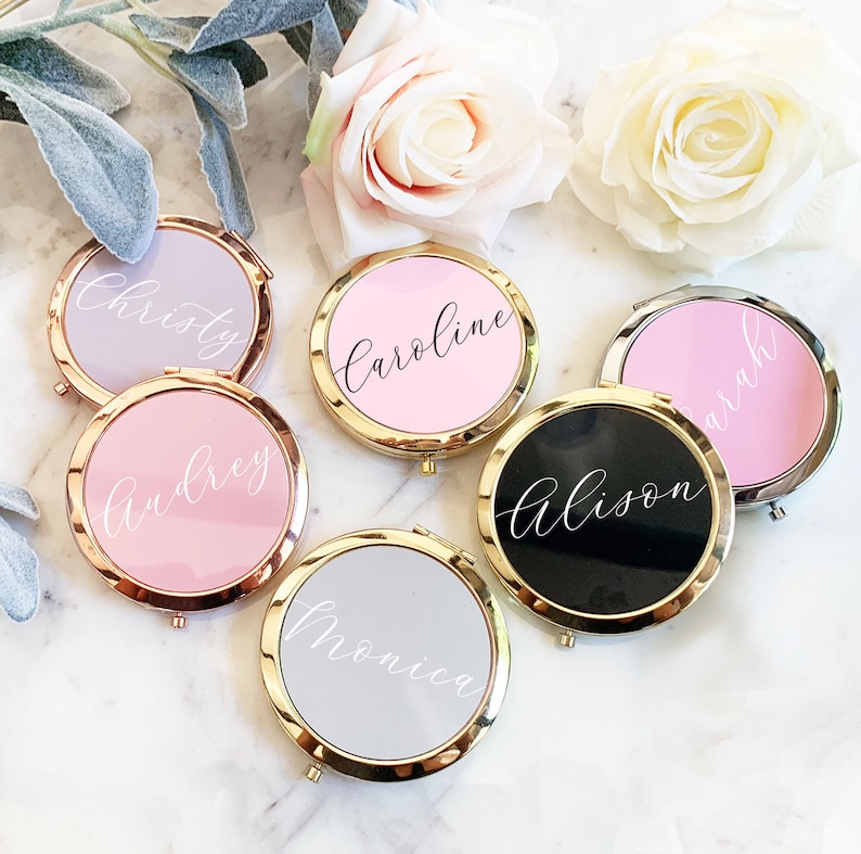 Pretty Bridesmaid Gifts Unique Bridal Shower Favors Mirror Compacts Gold Bridesmaid Mirrors Personalized Gifts for Women EB3166AD image 2