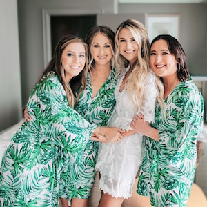 Palm Leaf Print Robes - Tropical Robes for Bridesmaids - Destination Wedding Robes Palm Springs Bachelorette Robes (EB3267M)