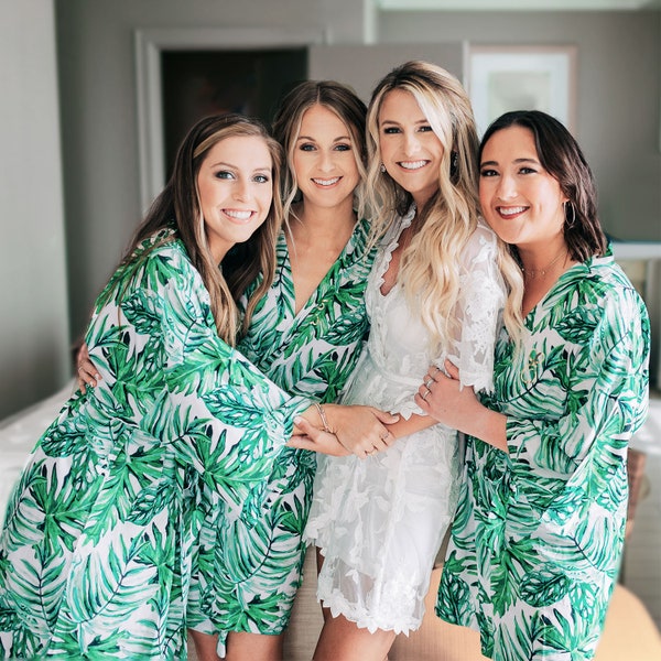 Palm Leaf Print Robes - Tropical Robes for Bridesmaids - Destination Wedding Robes Palm Springs Bachelorette Robes (EB3267M)