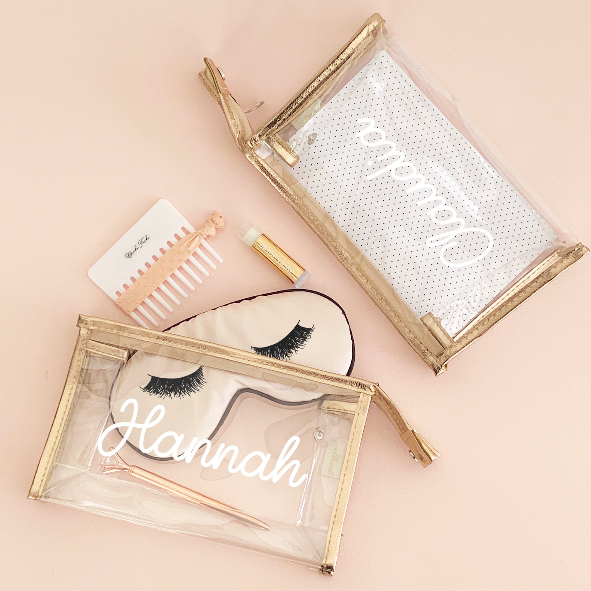 Bridesmaid Clear Makeup Bag with Gold Zipper - The White Invite