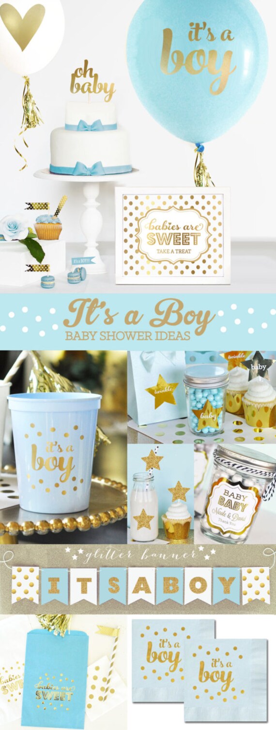 Boy Baby Shower Cake Topper Boy Blue And Gold Baby Shower Etsy