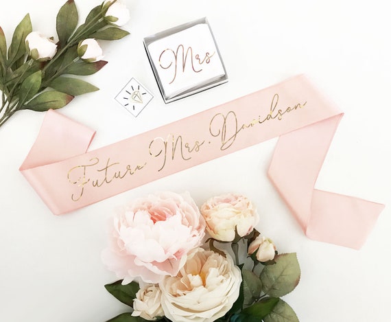 Bride Sash Rose Gold Silver - you choose - Custom Bride Sash Future Mrs Sash for Bride to Be Gift Bridal Shower Sash (EB3172CT)