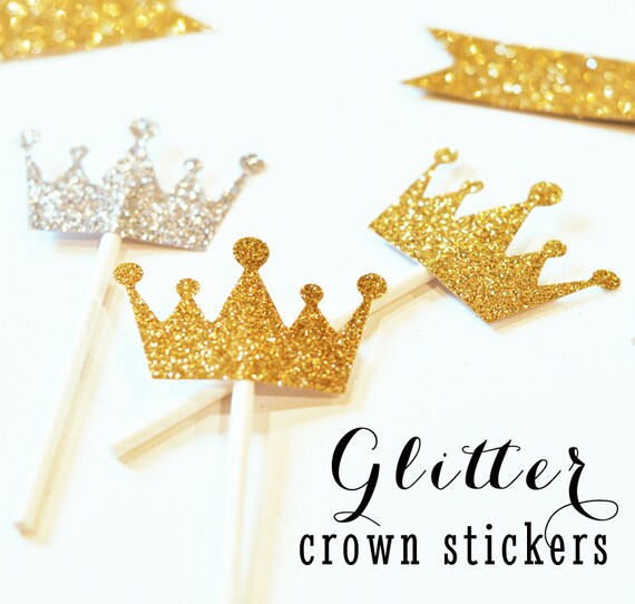 Tiara Cupcake Toppers Diy Glitter Stickers Princess Crown