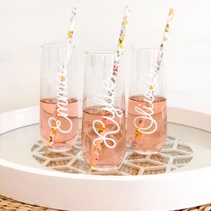 Valentines Day Decor Glasses Personalized Glasses Stemless Flutes with Names Custom Flutes Galentines Day Gifts for Friends EB3210RD image 6