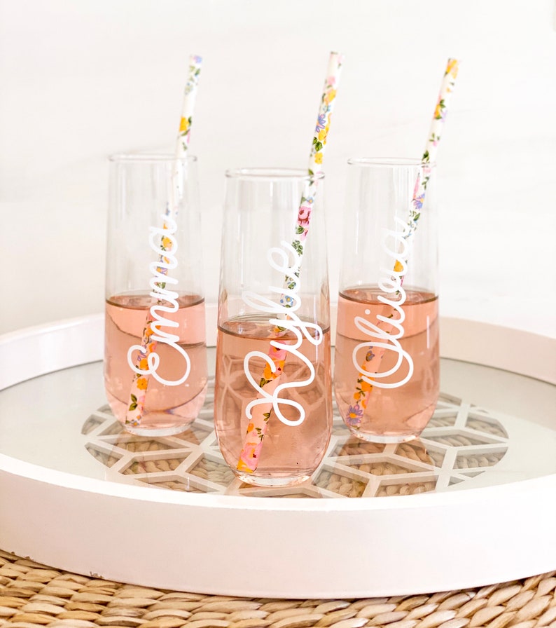 Valentines Day Decor Glasses Personalized Glasses Stemless Flutes with Names Custom Flutes Galentines Day Gifts for Friends EB3210RD image 6