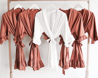 Robes for Bridesmaids in Clay Rust Terracotta Ruffle Robes Personalized Bridesmaid Robes with Names Custom Robes Woman (EB3377P)