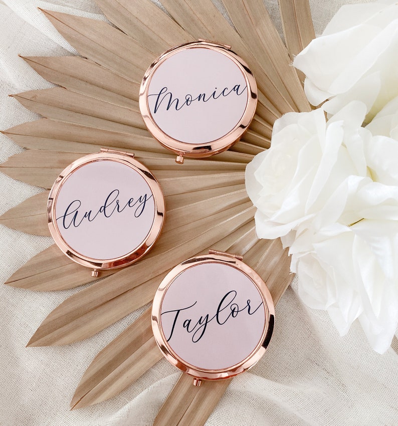 Pretty Bridesmaid Gifts Unique Bridal Shower Favors Mirror Compacts Gold Bridesmaid Mirrors Personalized Gifts for Women EB3166AD image 6