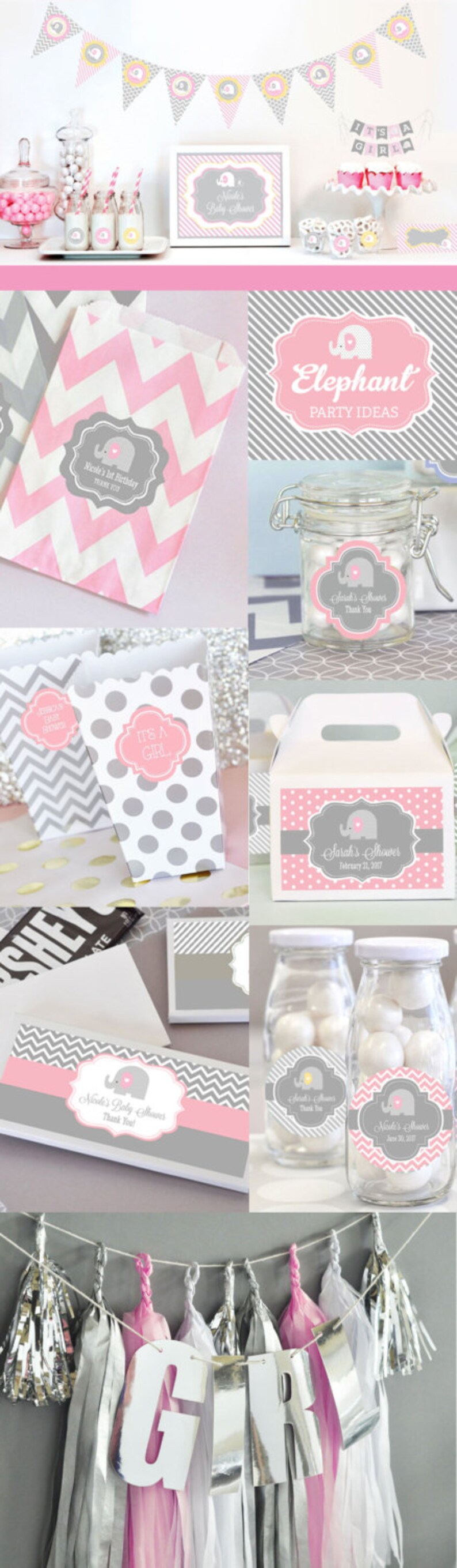 Elephant Water Bottle Labels Birthday Party Baby Shower Themes For Girls Ideas Eb2350bz Set Of 24