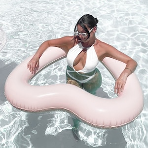 Custom Heart Pool Float - Pool Party Idea - Fun Swimming Pool Float - Pink Heart Float w Decal - Summer Bachelorette Party Decor (EB3432)