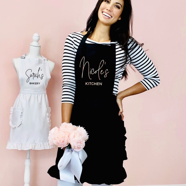 Mother's Day Gift for Mom Holiday Gift for Hostess Gift Cute Ruffle Apron Personalized Apron for Women Custom Apron with Pockets (EB3353CT)
