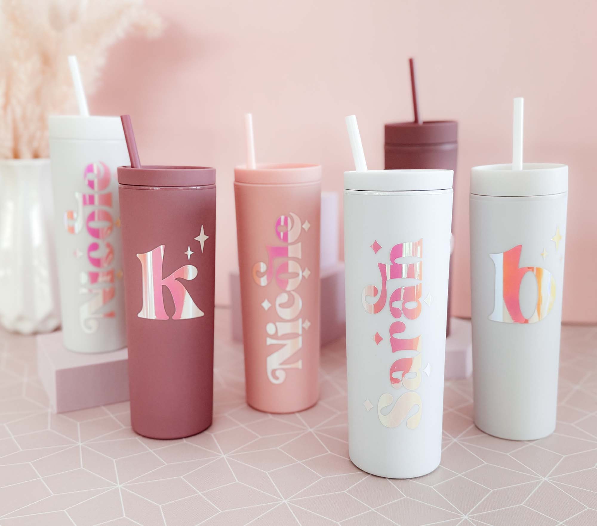 Bridesmaid Gift Tumbler Custom Personalized Tumbler Lid and Straw with Name Coffee Water Tumbler Bridesmaid Proposal Gift (EB3522RS)