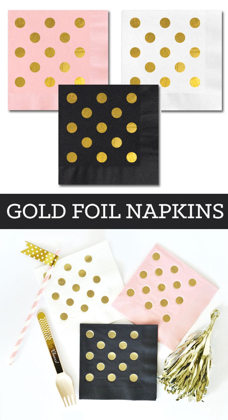 Gold Foil Napkins Polka Dot Napkins Gold Paper Napkins Bridal Shower Napkins Birthday Napkins EB3099DOT set of 25 napkins image 10