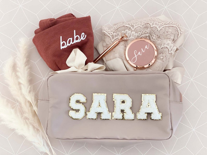 Personalized Nylon Pouch Gift Bags Custom Make Up Pouches Women Teen Birthday Gift Monogram Cosmetic Bag Bridesmaid Gift Idea EB3497P image 2