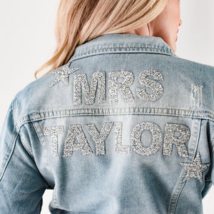 Personalized Jean Jacket Bride Denim Jacket Bride Jacket Personalized Jacket Custom Wedding Jacket Glam Bride Gift Ideas EB3343SQP image 1