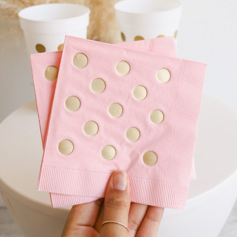 Gold Foil Napkins Polka Dot Napkins Gold Paper Napkins Bridal Shower Napkins Birthday Napkins EB3099DOT set of 25 napkins PINK Polka Dot