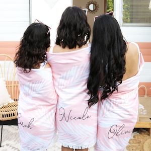 Beach Bachelorette Party Gifts Pink Tropical Bachelorette Party Favors Personalized Beach Towel Pink Round Towel EB3327TPPP image 2