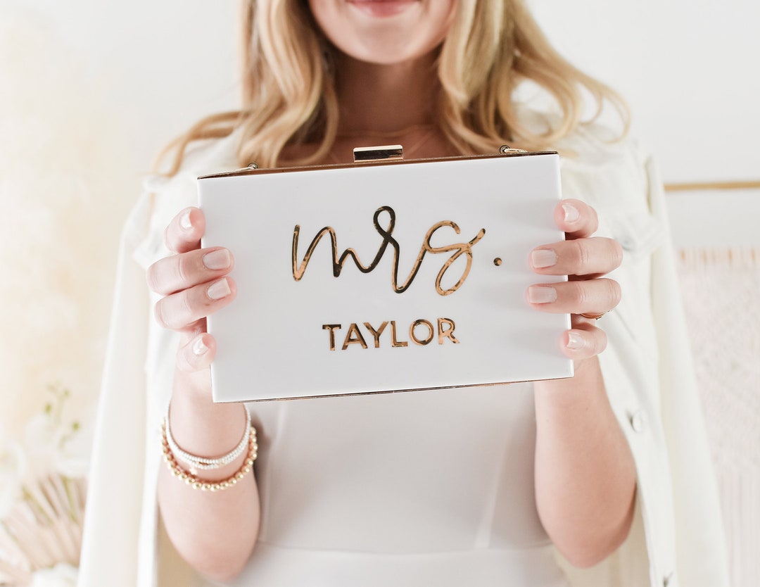 Personalised mrs clutch bag hotsell
