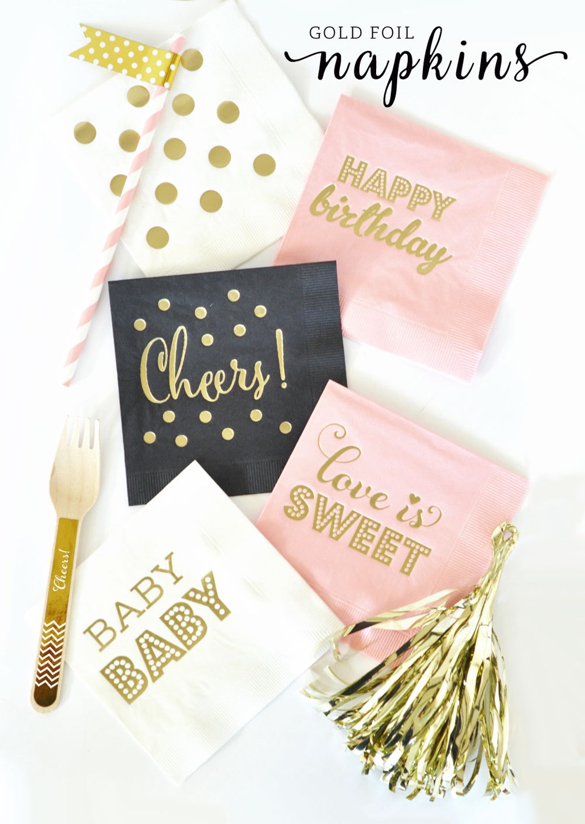 Gold Foil Napkins Polka Dot Napkins Gold Paper Napkins Etsy