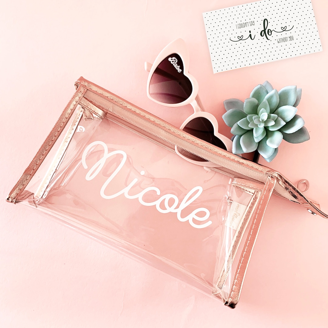 Bridesmaid Clear Makeup Bag with Gold Zipper - The White Invite