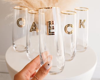 Bridesmaid Glasses Set of 6, 5, 8, 4 - You CHOOSE QTY -  Personalized Glasses - Cute Bridesmaid Gift Bridesmaid Champagne Flutes (EB3143)