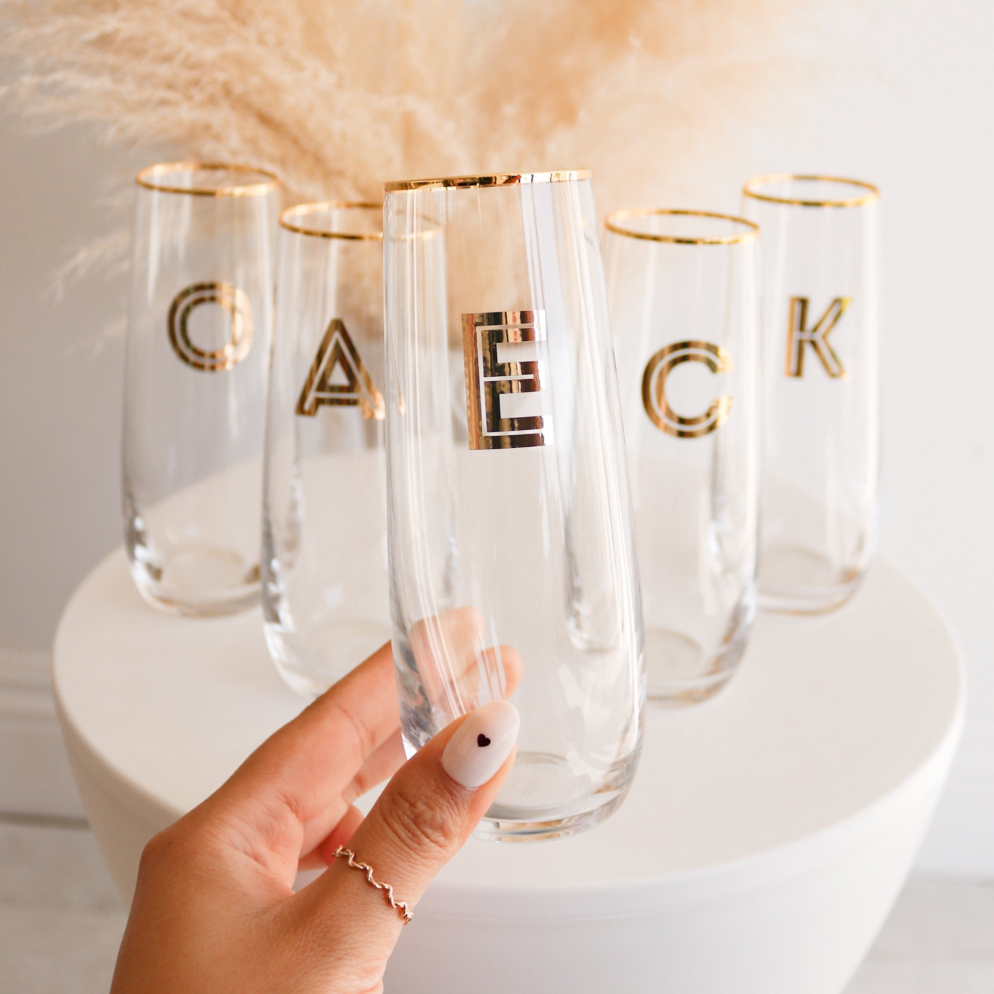 Set of 3 - Custom Bridal Party Stemless Champagne Flutes – Happily