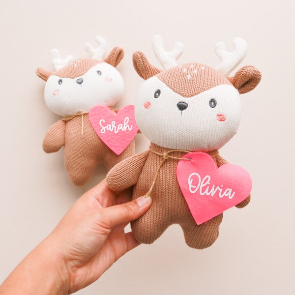 Valentine Plush Deer Personalized Custom Valentine's Day Gift for Kids Plushie Toddler Gift Cute Custom Stuffed Animal w/ Heart (EB3503HRT)