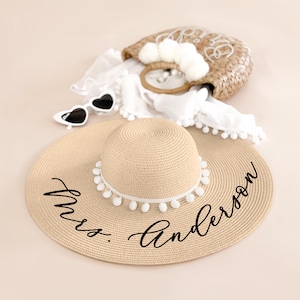 Bride Beach Hat Personalized Bride Sun Hat Cute Unique Bridal Shower Gift Idea for Bride to Be Gift Beach Bachelorette Gift (EB3270P)