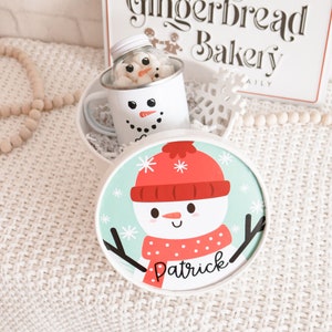 Snowman Gift Box for Kids - Winter Holiday Box Custom - Happy Holiday Packaging Idea - Kids Round White Gift Box (EB3306XMAS) EMPTY inside
