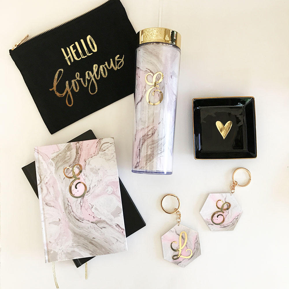 Marble Keychain Marble Hexagon Keychain Gold Monogram Gift for Etsy