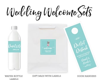 Wedding Welcome Bags Wedding Water Bottle Labels Wedding Door Hangers SET (EB3163) - set of 12