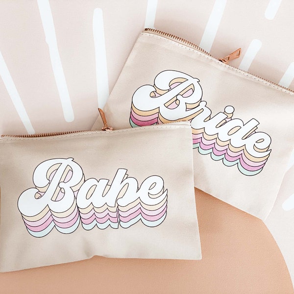 Bride & Babe Makeup Bags - Retro Make up Bag Cosmetic Bag - Cute Bridesmaid Gift Ideas - Makeup Pouch - Retro Gifts for Her (EB3222RTR)