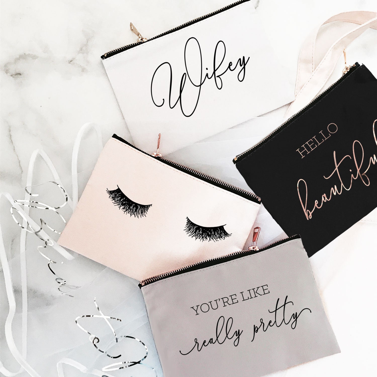 Youre Like Really Pretty Makeup Bag Eyelashes Makeup Bag Bridesmaid M…