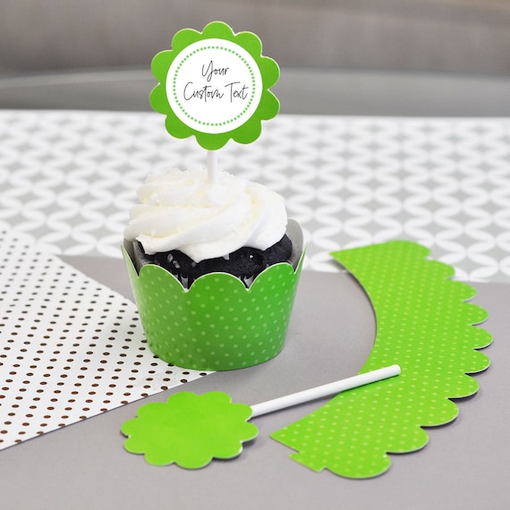Green Cupcake Toppers and Green Cupcake Wrappers Personalized with Your