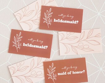 Will you be my Bridesmaid Card Maid of Honor Fall Bridesmaid Proposal Cards Boho Bridal Party Cards (EB3493OL) - SET OF 6 cards