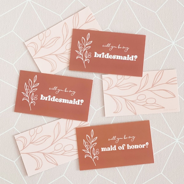 Will you be my Bridesmaid Card Maid of Honor Fall Bridesmaid Proposal Cards Boho Bridal Party Cards (EB3493OL) - SET OF 6 cards