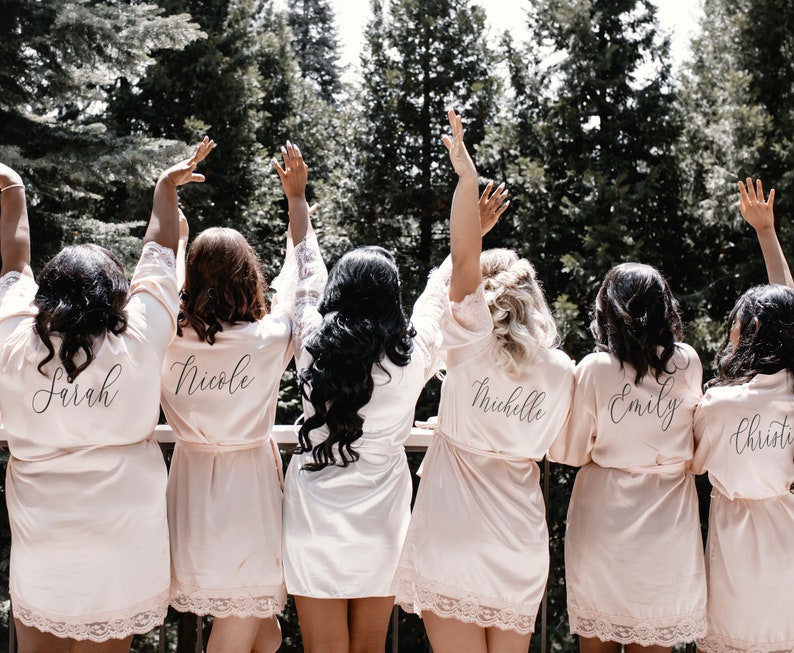 Personalized Bridesmaid Robes With Names Satin Lace Custom Etsy